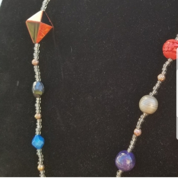 VINTAGE UNIQUE CERAMIC, CINNABAR & GEMSTONE BEADED NECKLACE - Picture 2 of 5